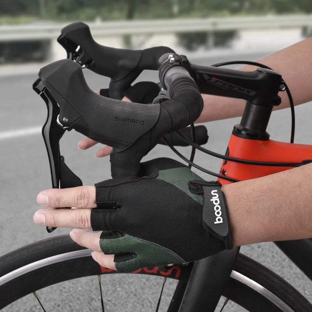 BOODUN 2111411 Mesh Silicone Microfiber Splicing Half Finger Cycling Road Bike Gloves for Outdoor/Sports Cycling Accessory - Grey/XL - 6