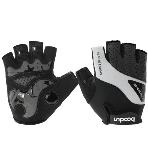 BOODUN 1024 Anti-Slip Breathable Half Finger Cycling Gloves Shock-Absorbed Road Bike Gloves Finger Padded Cycling Accessory - Black/M - 1