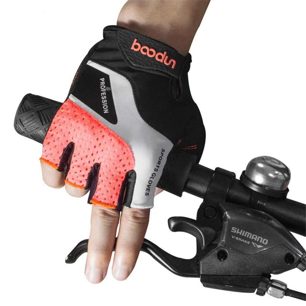 BOODUN 1024 Anti-Slip Breathable Half Finger Cycling Gloves Shock-Absorbed Road Bike Gloves Finger Padded Cycling Accessory - Black/M - 5