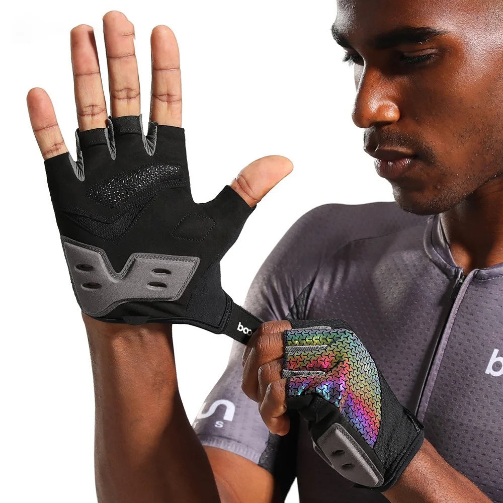 BOODUN 2101313 Luminous Cycling Gloves Thickened Silicone Anti-Slip Half Finger Road Bike Gloves Cycling Accessory - Green/XL - 3