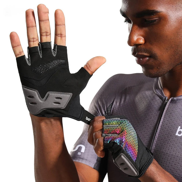 BOODUN 2101313 Luminous Cycling Gloves Thickened Silicone Anti-Slip Half Finger Road Bike Gloves Cycling Accessory - Green/XL - 3
