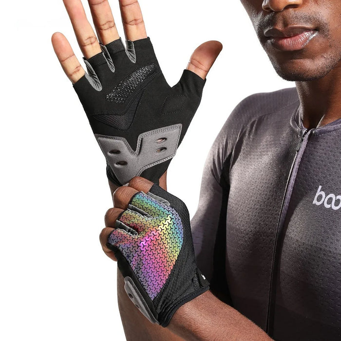 BOODUN 2101313 Luminous Cycling Gloves Thickened Silicone Anti-Slip Half Finger Road Bike Gloves Cycling Accessory - Green/XL - 4