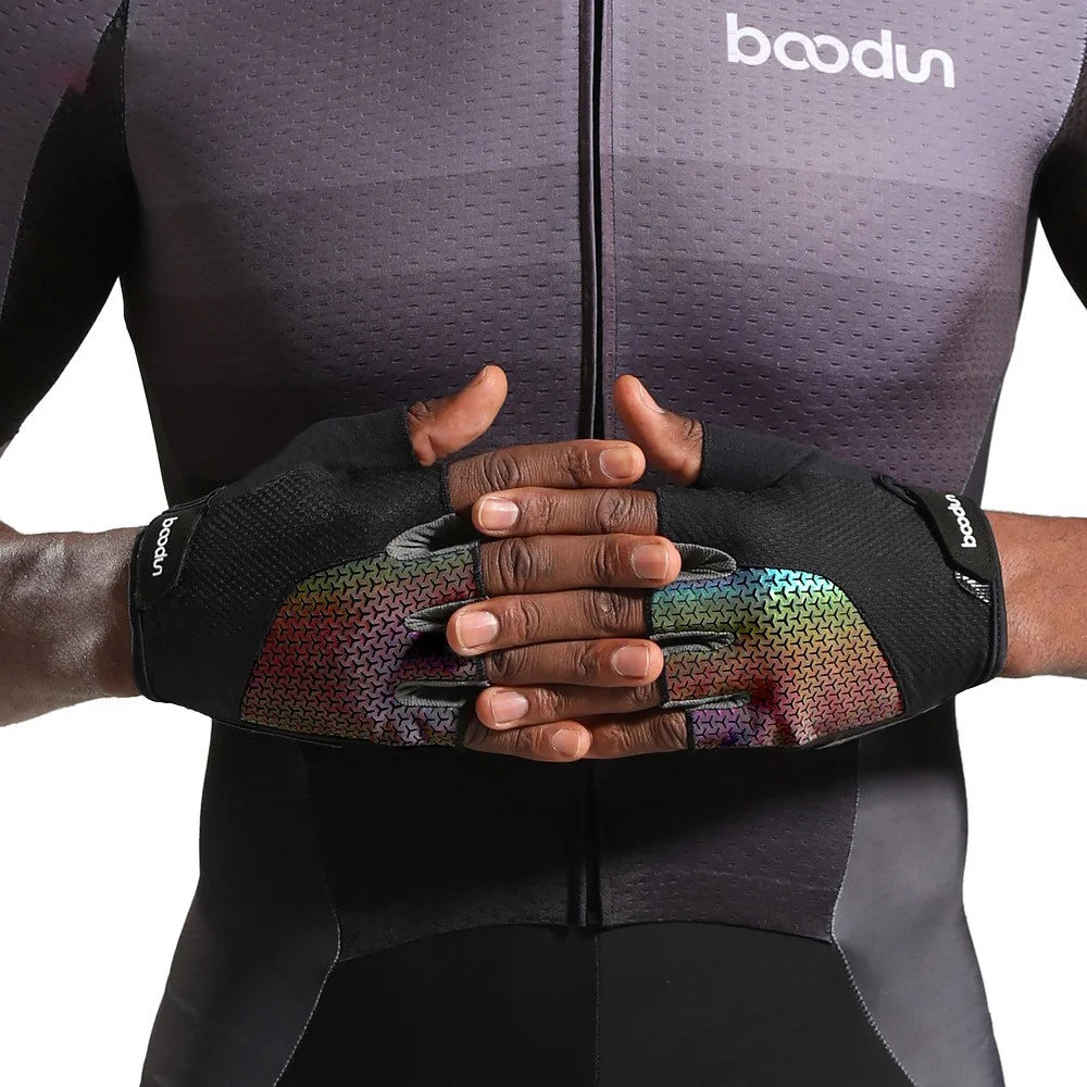 BOODUN 2101313 Luminous Cycling Gloves Thickened Silicone Anti-Slip Half Finger Road Bike Gloves Cycling Accessory - Green/XL - 5