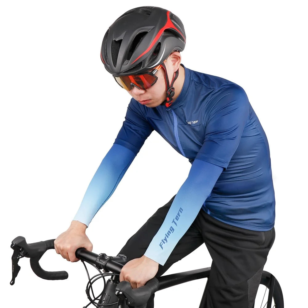 WHEEL UP YS006 1 Pair Sun UV Protection Ice Silk Sleeves Cooling Arm Sleeves for Driving Cycling Basketball - Gradient Blue/M - 6