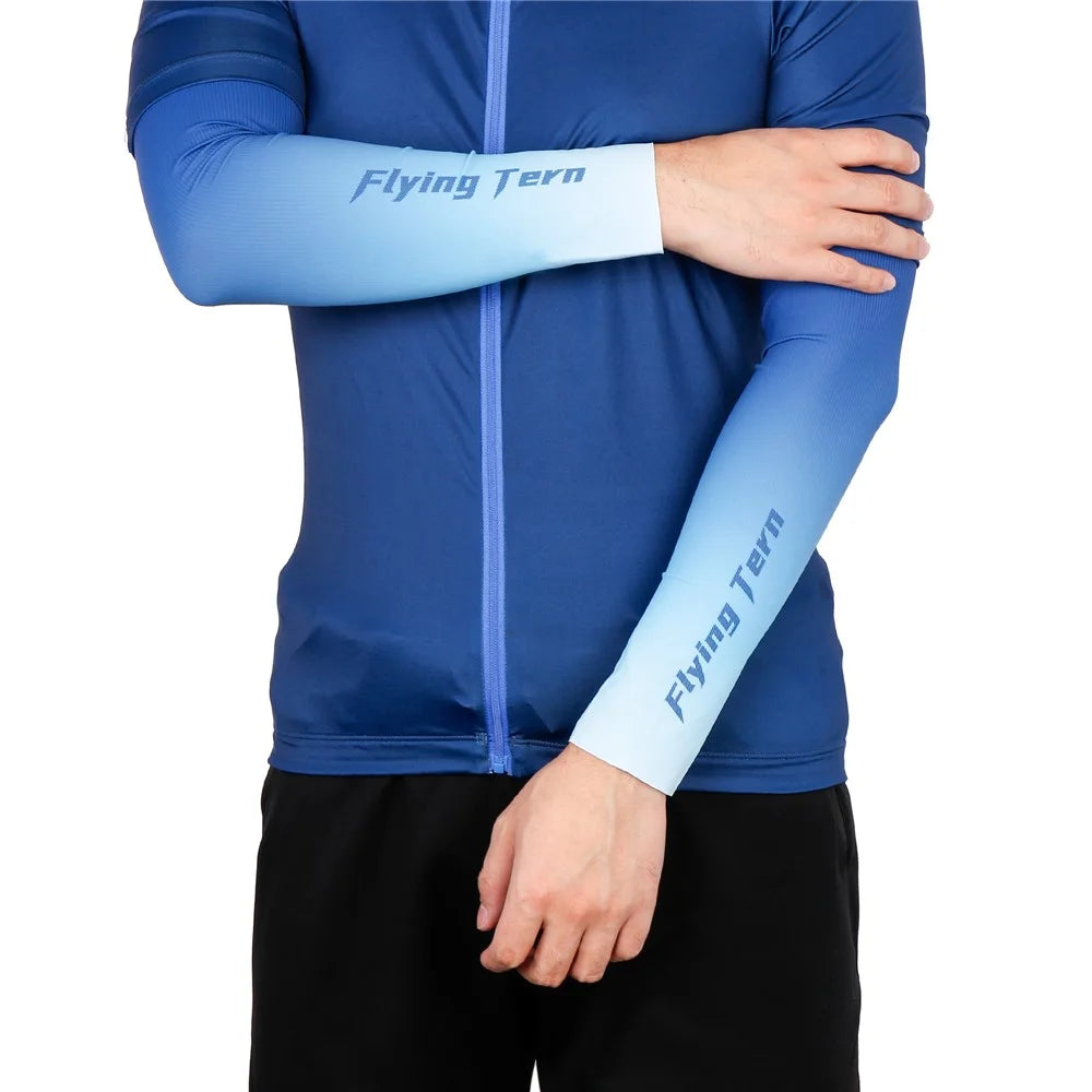 WHEEL UP YS006 1 Pair Sun UV Protection Ice Silk Sleeves Cooling Arm Sleeves for Driving Cycling Basketball - Gradient Blue/M - 7