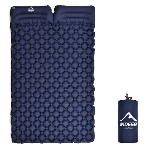 WIDESEA WSCM-005 Double Person Inflatable Camping Mattress Folding Camping Air Bed Picnic Pillow Blanket with Storage Bag - Navy Blue - 1