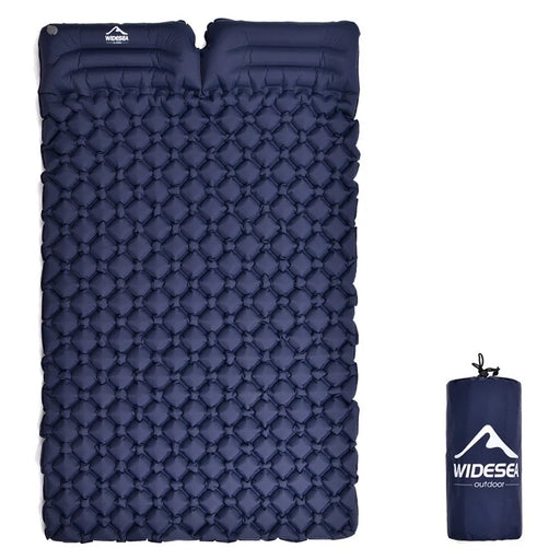 WIDESEA WSCM-005 Double Person Inflatable Camping Mattress Folding Camping Air Bed Picnic Pillow Blanket with Storage Bag - Navy Blue - 1