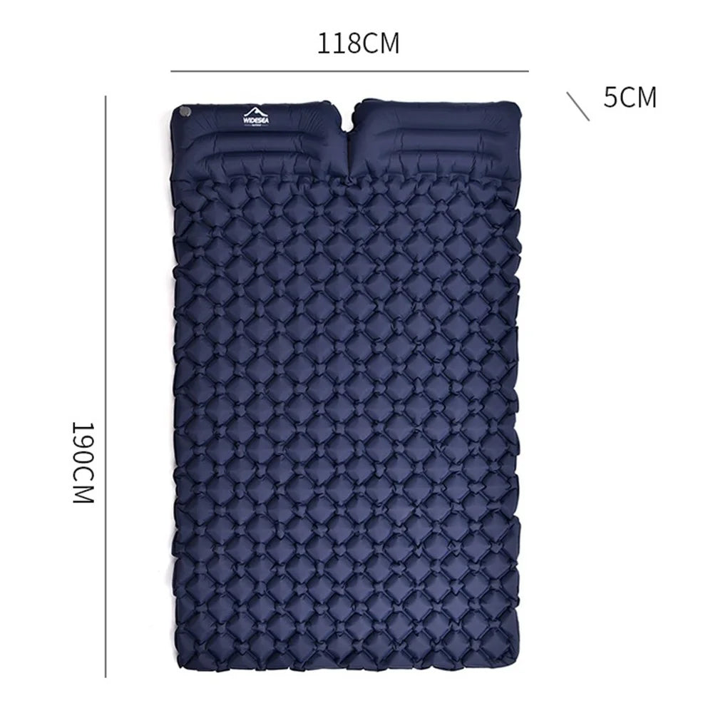 WIDESEA WSCM-005 Double Person Inflatable Camping Mattress Folding Camping Air Bed Picnic Pillow Blanket with Storage Bag - Navy Blue - 6