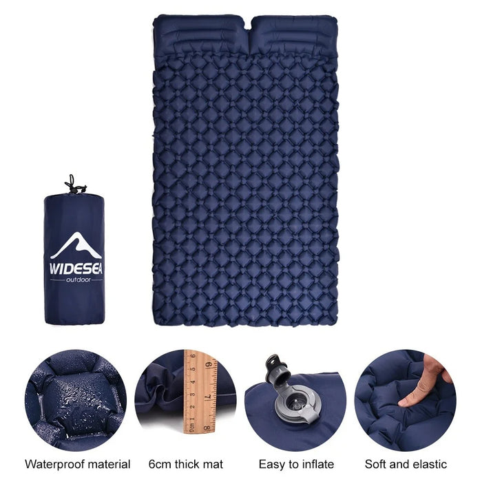 WIDESEA WSCM-005 Outdoor Camping Double Person Inflatable Mattress Folding Air Bed Picnic Pillow Blanket with Air Bag - Navy Blue - 3