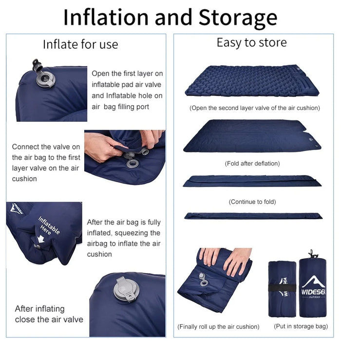 WIDESEA WSCM-005 Outdoor Camping Double Person Inflatable Mattress Folding Air Bed Picnic Pillow Blanket with Air Bag - Navy Blue - 5