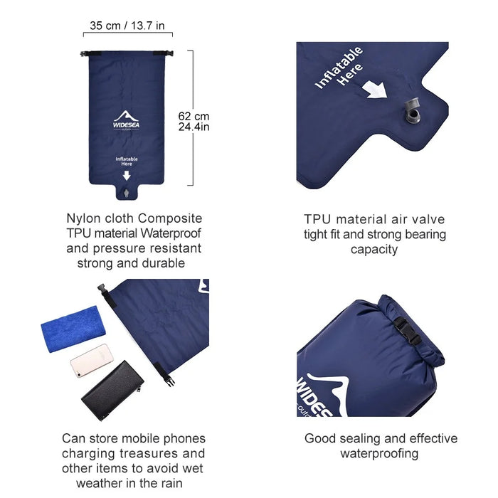 WIDESEA WSCM-005 Outdoor Camping Double Person Inflatable Mattress Folding Air Bed Picnic Pillow Blanket with Air Bag - Navy Blue - 6