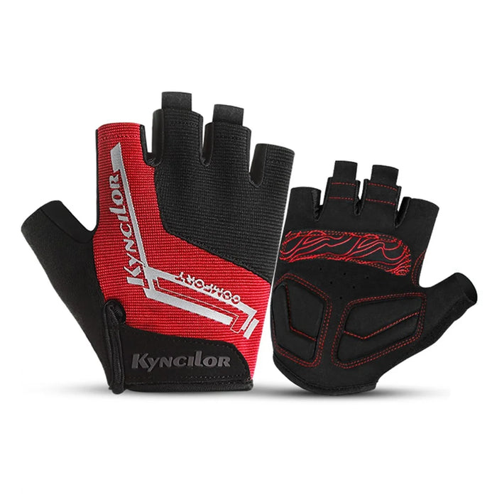 KYNCILOR A0027 1 Pair Anti-skid Breathable Cycling Gloves SBR+Fabric Bicycle Half Finger Gloves - Red / XL - 1