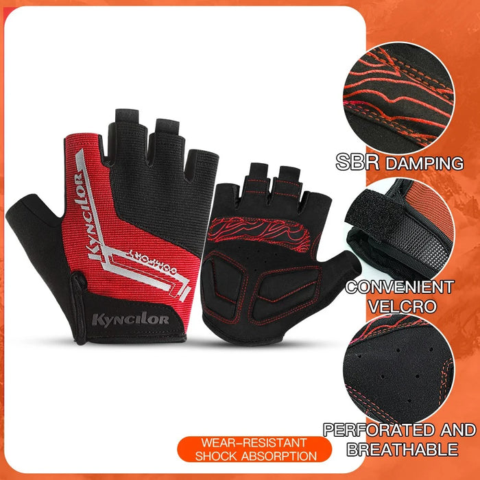 KYNCILOR A0027 1 Pair Anti-skid Breathable Cycling Gloves SBR+Fabric Bicycle Half Finger Gloves - Red / XL - 2