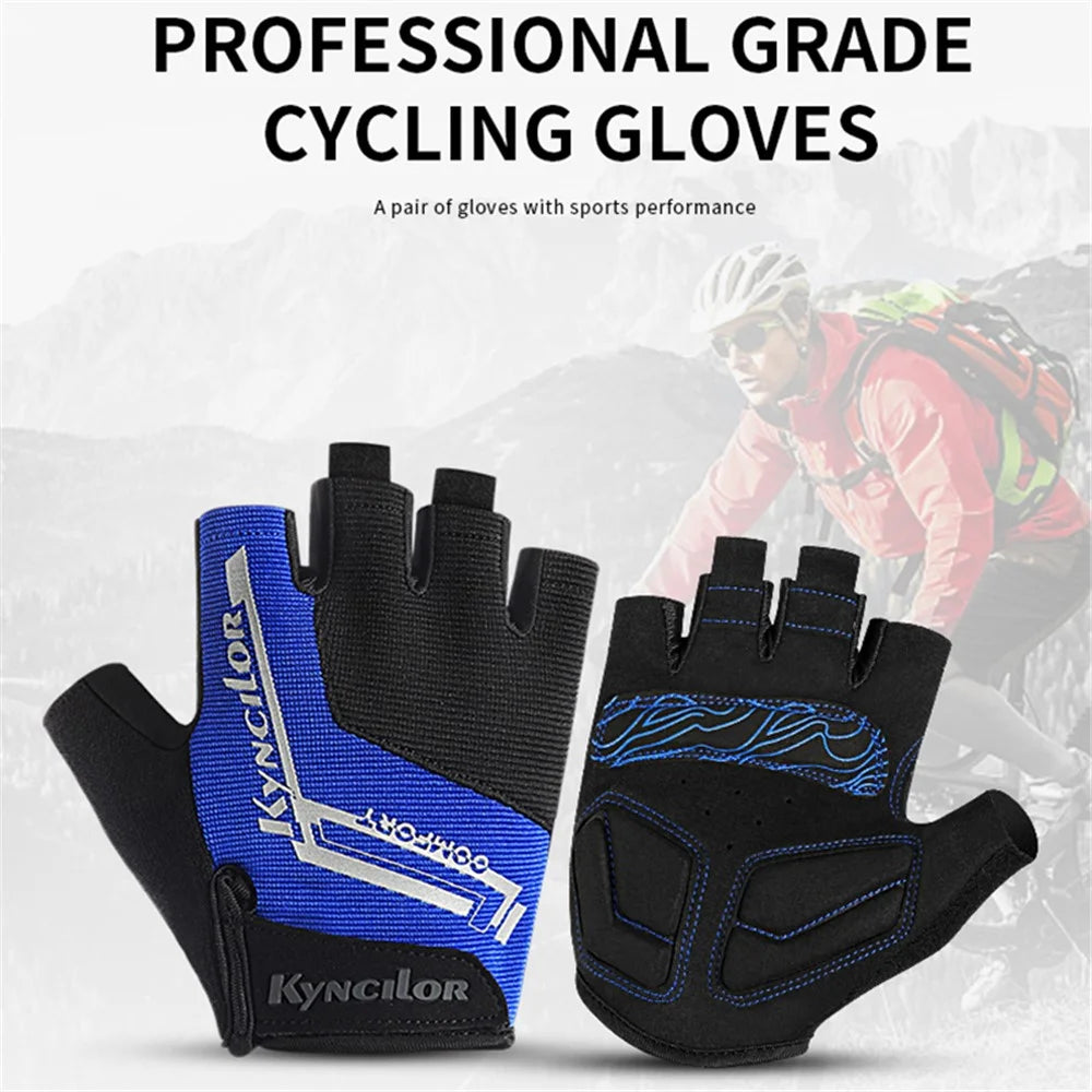 KYNCILOR A0027 1 Pair Anti-skid Breathable Cycling Gloves SBR+Fabric Bicycle Half Finger Gloves - Red / XL - 3