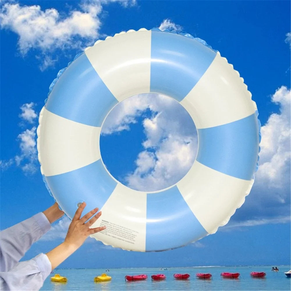 YX-001 10-15 Years Old Children Swimming Ring Inflatable Outdoor Pool PVC Float Swimming Ring (No Handle) - White / Blue - 1
