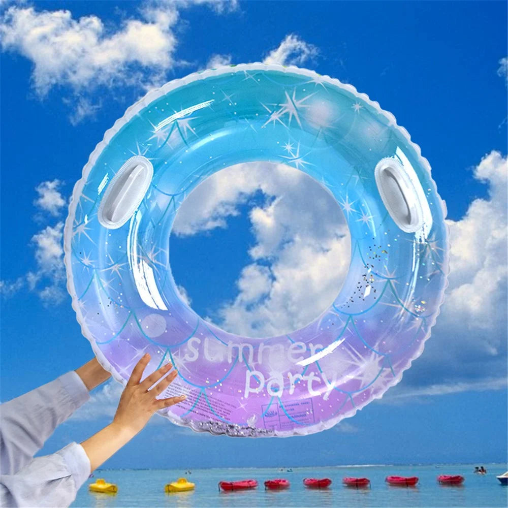 YX-001 Adult Swimming Ring Stylish Inflatable Outdoor Pool PVC Float Swimming Ring with Handle, Size: 90# - Sequin Starry Sky - 2