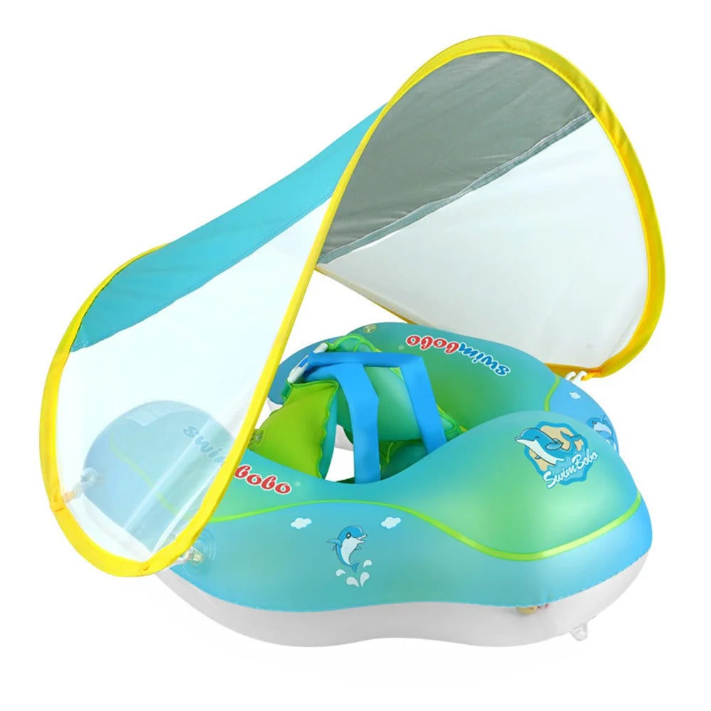 SWIMBOBO Inflatable Baby Swimming Ring Infant Float Lying Swimming Trainer with Sunshade - S - 1