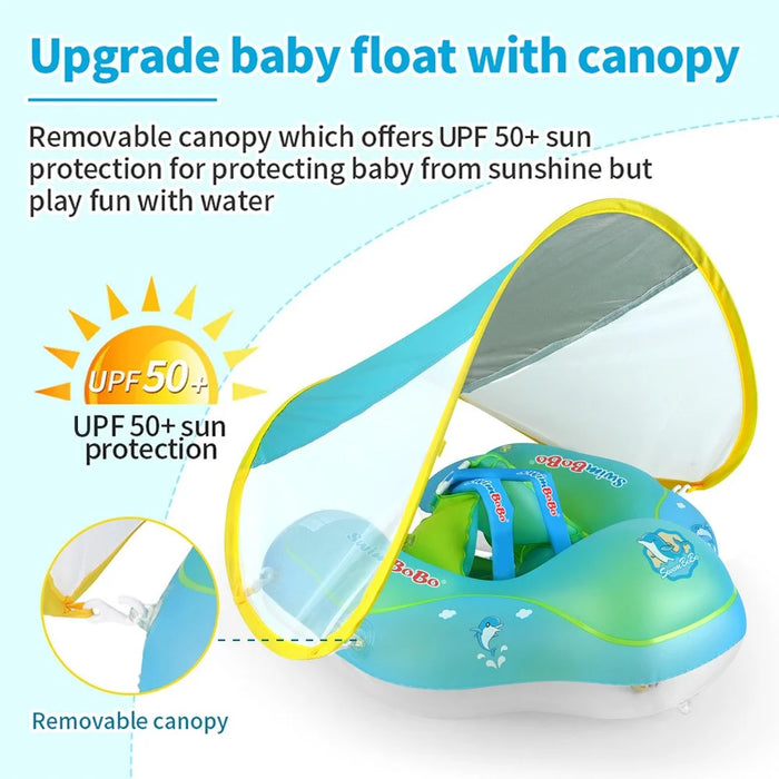 SWIMBOBO Inflatable Baby Swimming Ring Infant Float Lying Swimming Trainer with Sunshade - S - 2