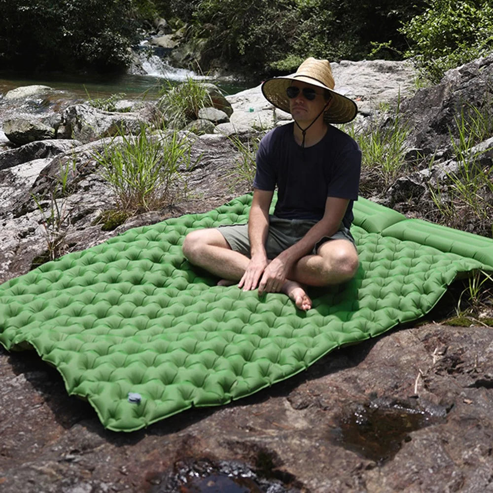 200x120CM Inflatable Sleeping Mat Built-in Foot Pump Compact Air Mattress with Pillow for Camping, Backpacking, Hiking - Army Green - 2