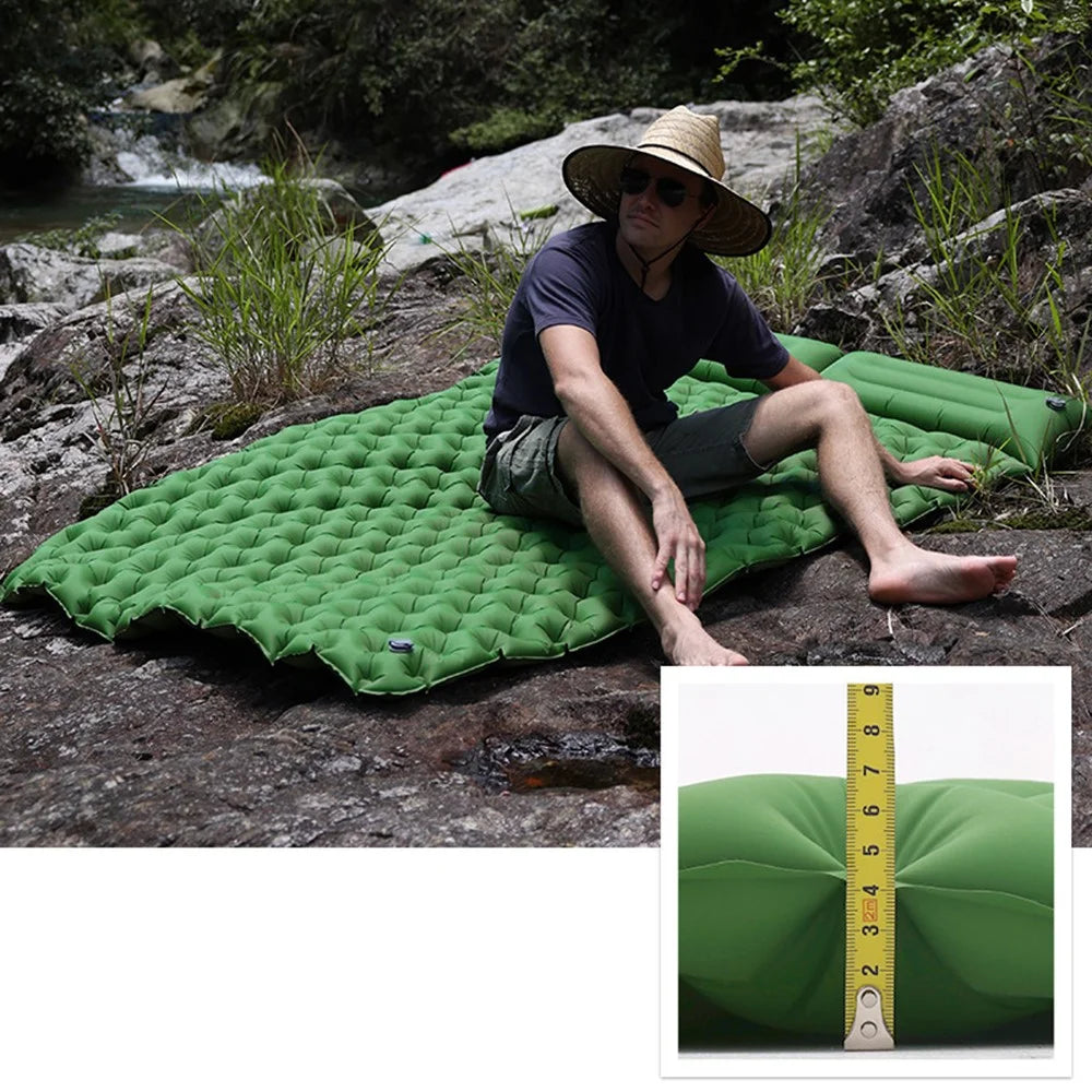200x120CM Inflatable Sleeping Mat Built-in Foot Pump Compact Air Mattress with Pillow for Camping, Backpacking, Hiking - Army Green - 4