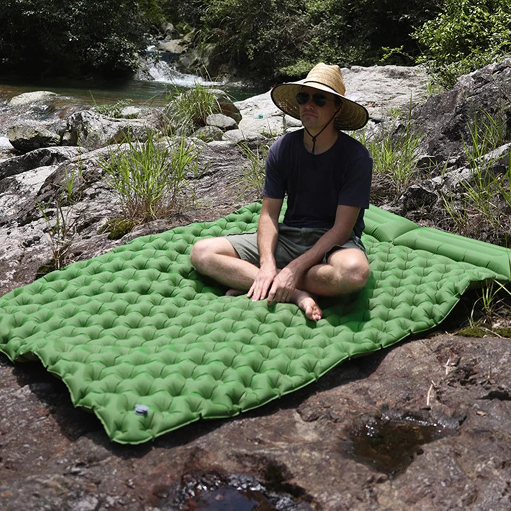 200x120CM Camping TPU Sleeping Mat Inflatable Sleeping Pad with Pillow for 2 People Backpacking, Tent, Hiking - Army Green - 3