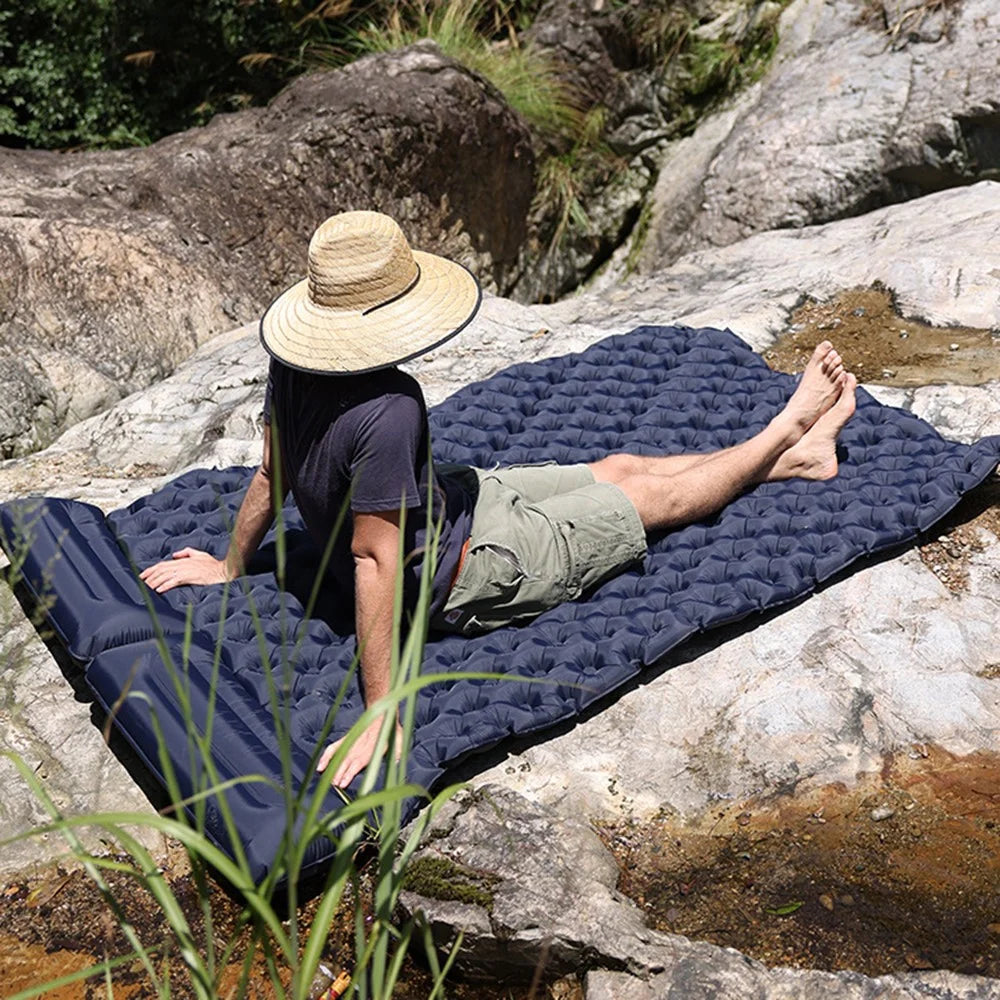 200x120CM Camping TPU Sleeping Mat Inflatable Sleeping Pad with Pillow for 2 People Backpacking, Tent, Hiking - Army Green - 5
