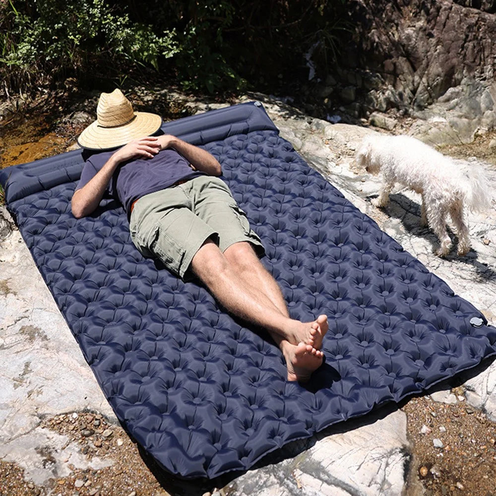 200x120CM Camping TPU Sleeping Mat Inflatable Sleeping Pad with Pillow for 2 People Backpacking, Tent, Hiking - Army Green - 6