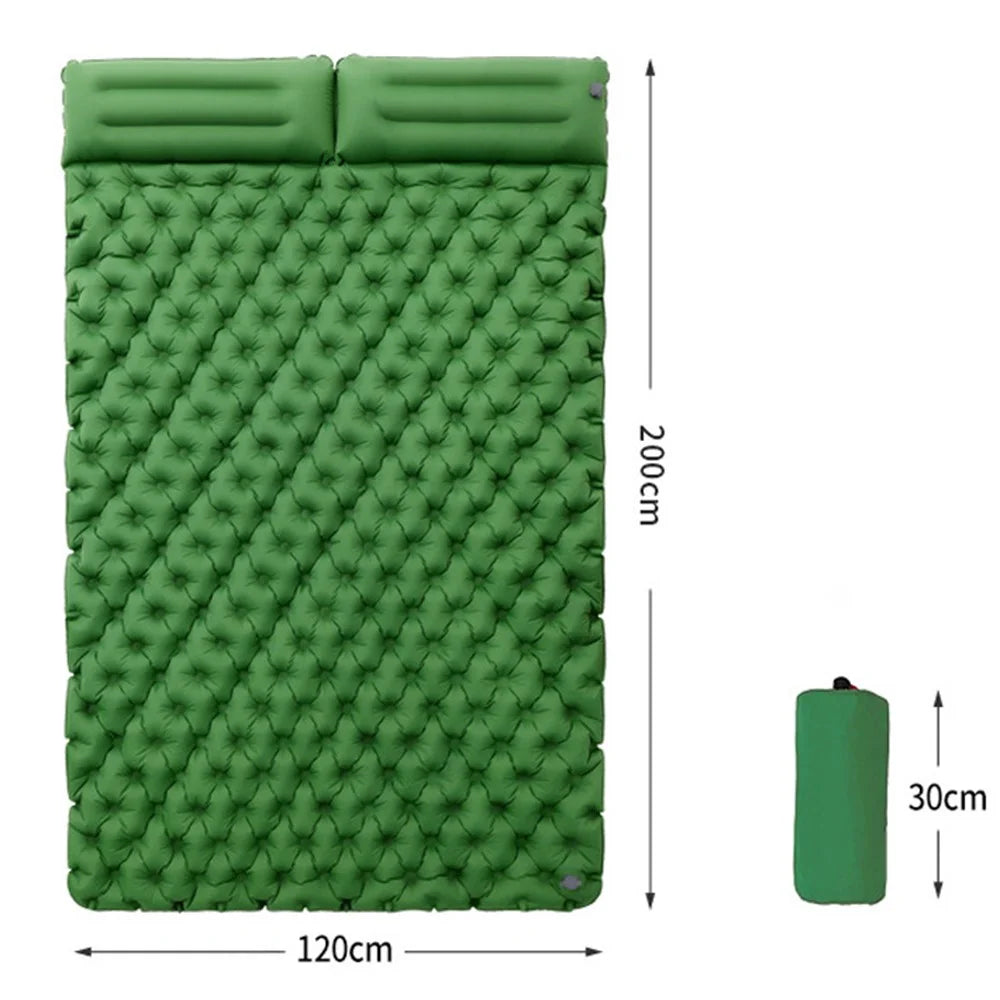 200x120CM Camping TPU Sleeping Mat Inflatable Sleeping Pad with Pillow for 2 People Backpacking, Tent, Hiking - Army Green - 7