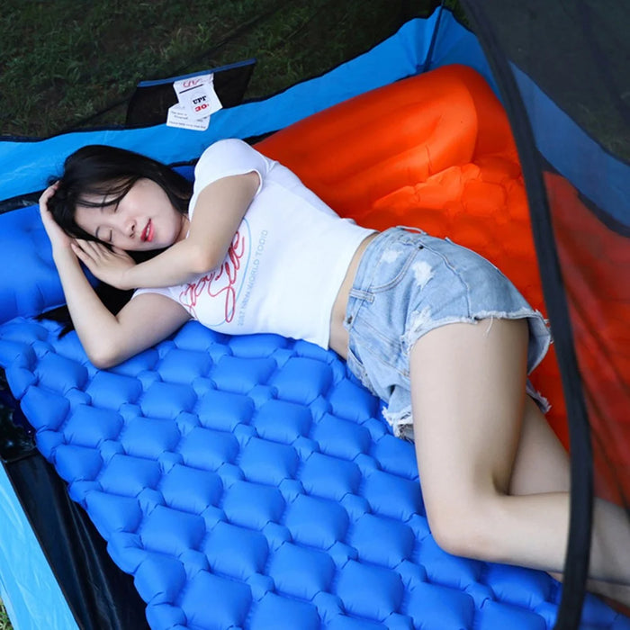 40D Nylon+TPU Moisture-proof Sleeping Mat Foot Press-type Inflation Air Mattress Camping Tent Pad - Sapphire - 5