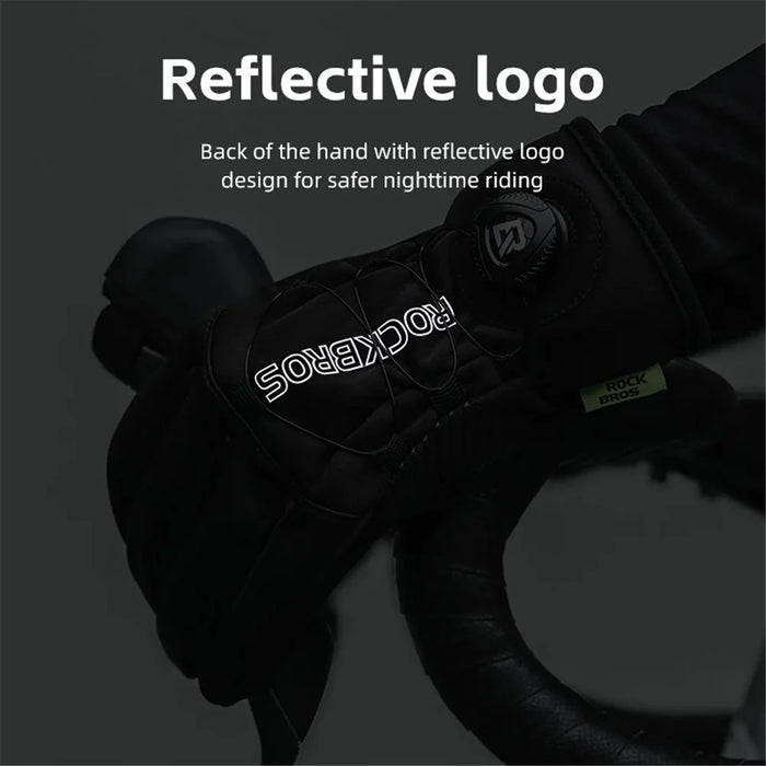 ROCKBROS S351 1 Pair Warm Bicycle Gloves with Buckles Screen Touch Reflective Full Finger MTB Gloves - S - 6
