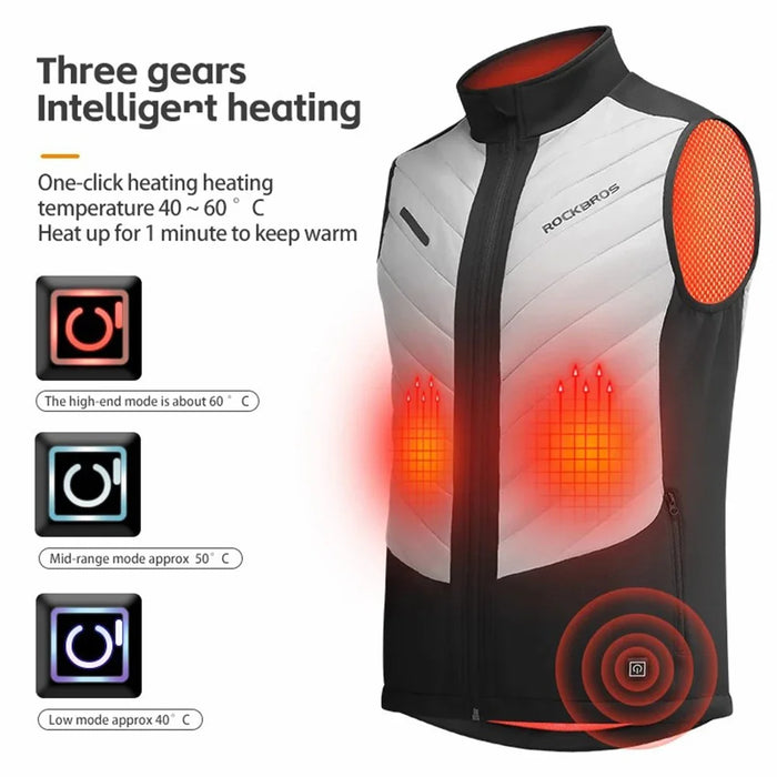 ROCKBROS YPW045 Heated Vest Thermal Warm Electric Bike Vest Tops 3-Speed Adjustment Bicycle Vest - M - 2