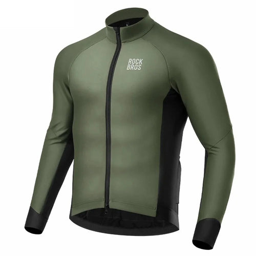 ROCKBROS 15300006 Men Cycling Jacket Winter Thermal Fleece Coat Long Sleeve Outerwear - Green / S - 1