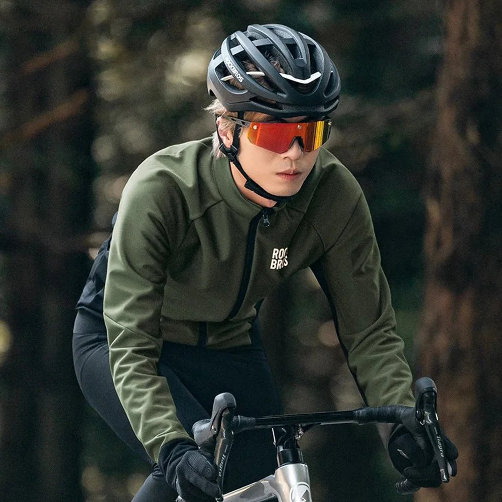 ROCKBROS 15300006 Men Cycling Jacket Winter Thermal Fleece Coat Long Sleeve Outerwear - Green / S - 5