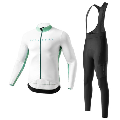 ROCKBROS Cycling Clothing Sets Long Sleeve Top Cycling Jersey Bike Outfit Bib Pants Built-In Foam Padded, Shoulder Strap Type - Men / White / M - 1