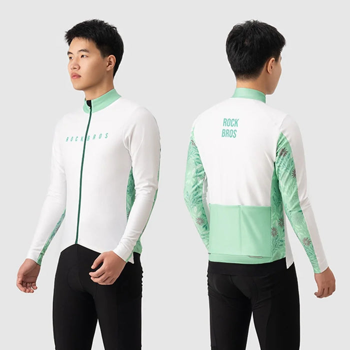 ROCKBROS Cycling Clothing Sets with Long Sleeve Top, Bottom Cycling Jersey Bike Bib Pants with Foam Padded - Men / White / M - 2