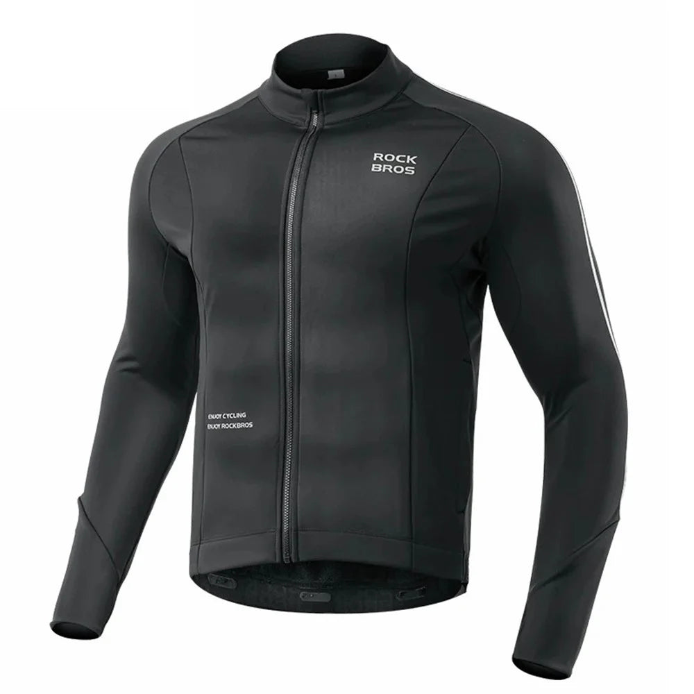ROCKBROS YPW057 Men's Cycling Jersey Winter Thermal Long Sleeve Fleece Cycling Jacket with 5 Pockets - S - 1