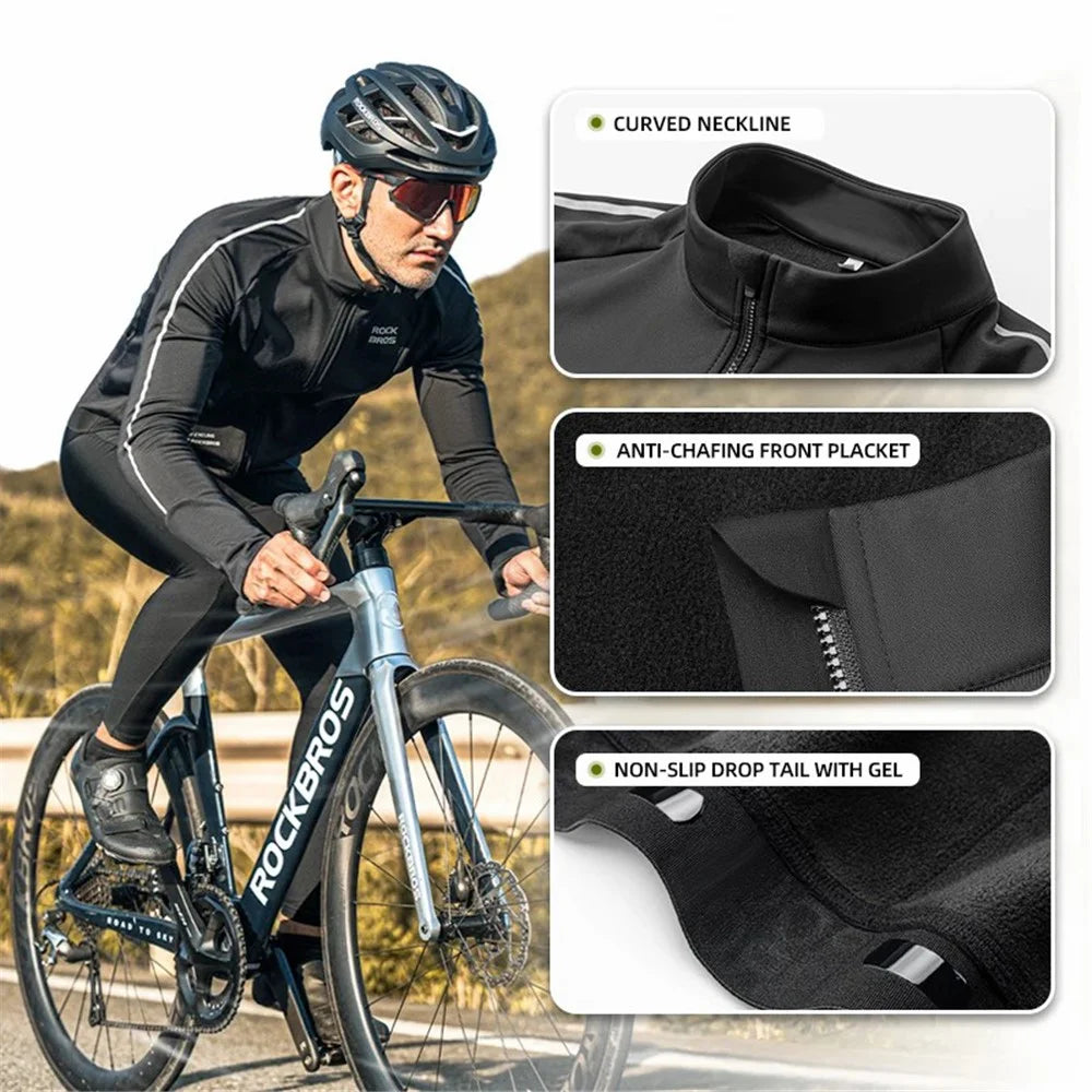 ROCKBROS YPW057 Men's Cycling Jersey Winter Thermal Long Sleeve Fleece Cycling Jacket with 5 Pockets - S - 5
