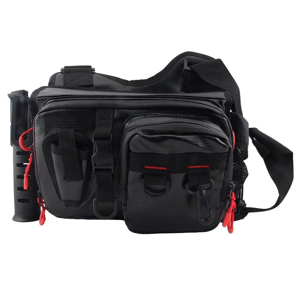 A019 Fishing Rod Holder Shrimp Lure Storage Bag Waterproof PU Leather Waist Pack - 1