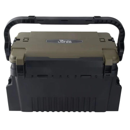 JSFUN FB90 Fishing Box Organizer Multi-Function Lure Live Fish Bucket Thicken Storage Box, Size L: 43x18.5x28cm - Brown+Black - 1