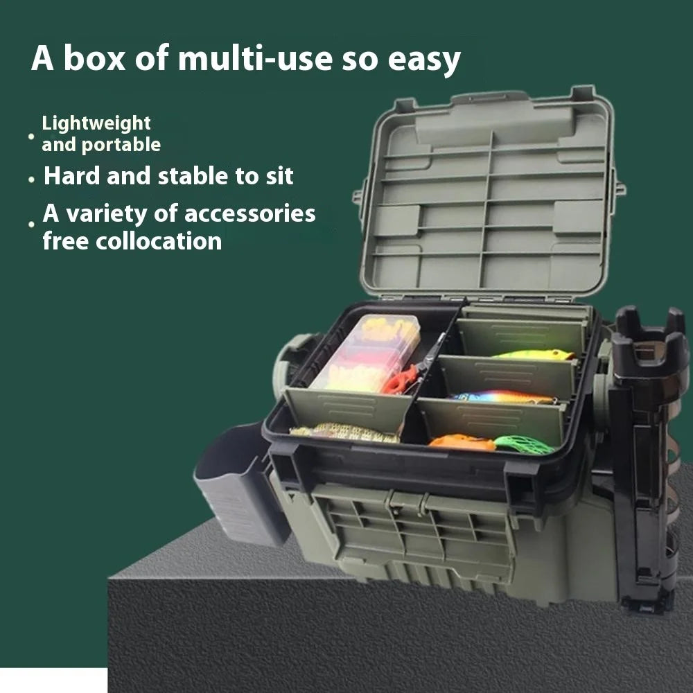 JSFUN FB90 Fishing Box Organizer Multi-Function Lure Live Fish Bucket Thicken Storage Box, Size L: 43x18.5x28cm - Brown+Black - 3