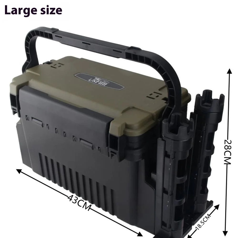 JSFUN FB90 Fishing Box Organizer Multi-Function Lure Live Fish Bucket Thicken Storage Box, Size L: 43x18.5x28cm - Brown+Black - 7