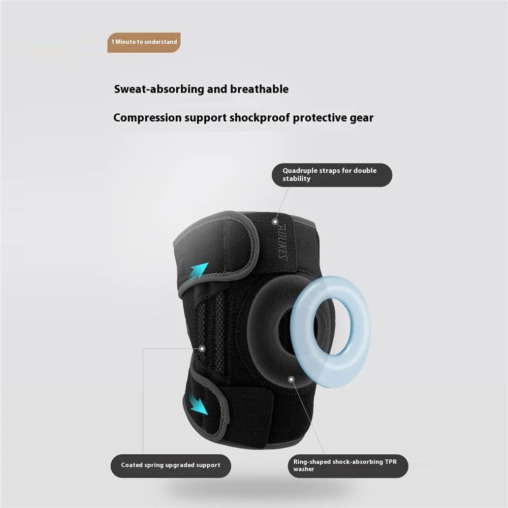 AOLIKES 7613 1Pc Sports Knee Pad Running Basketball Fitness Shock Absorption Knee Guard - Black+Grey / S / M - 3