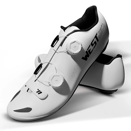 WEST BIKING YP0709059 MTB Road Bike Microfiber Carbon Fiber Cycling Shoes Dual Rotary Buckle Lock Shoes - White / Size 36 - 1