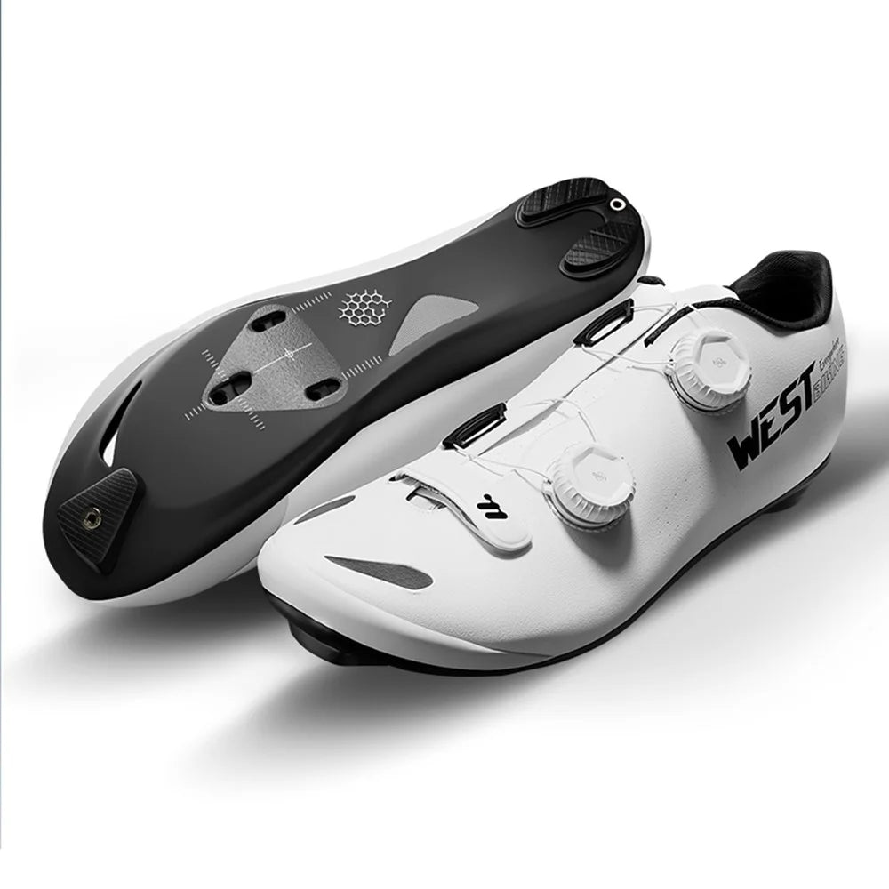 WEST BIKING YP0709059 MTB Road Bike Microfiber Carbon Fiber Cycling Shoes Dual Rotary Buckle Lock Shoes - White / Size 36 - 2