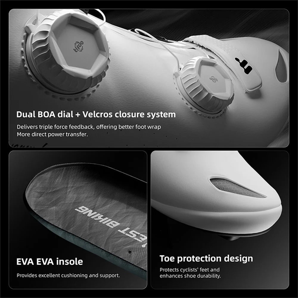 WEST BIKING YP0709059 MTB Road Bike Microfiber Carbon Fiber Cycling Shoes Dual Rotary Buckle Lock Shoes - White / Size 36 - 3