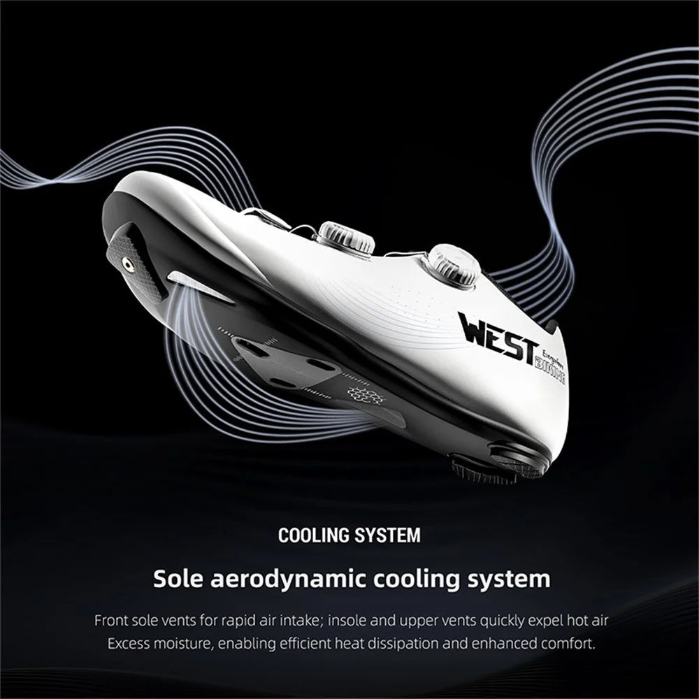 WEST BIKING YP0709059 MTB Road Bike Microfiber Carbon Fiber Cycling Shoes Dual Rotary Buckle Lock Shoes - White / Size 36 - 6
