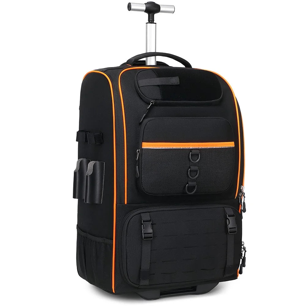 10016 Outdoor Fishing Lure Backpack Waterproof Nylon Large Capacity Rod Tackle Storage Bag with Trolley - Black - 1