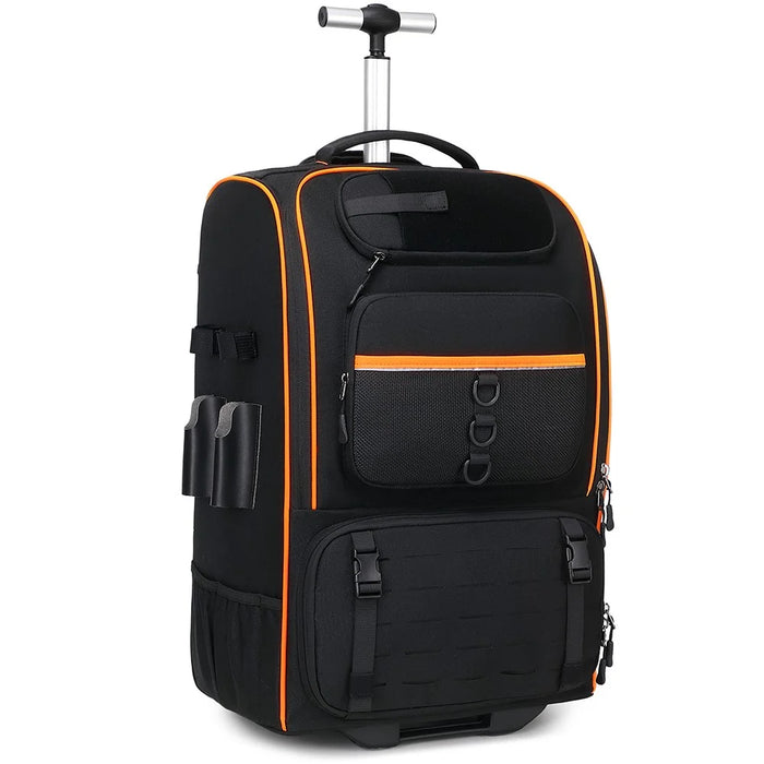 10016 Outdoor Fishing Lure Backpack Waterproof Nylon Large Capacity Rod Tackle Storage Bag with Trolley - Black - 1