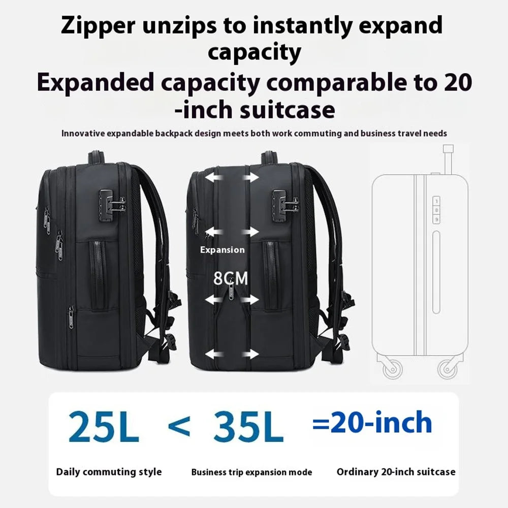 COOLBELL 8309 17 Inch Laptop Backpack Expandable Anti Theft Business Travel Bag with USB Charging Port - Black - 7