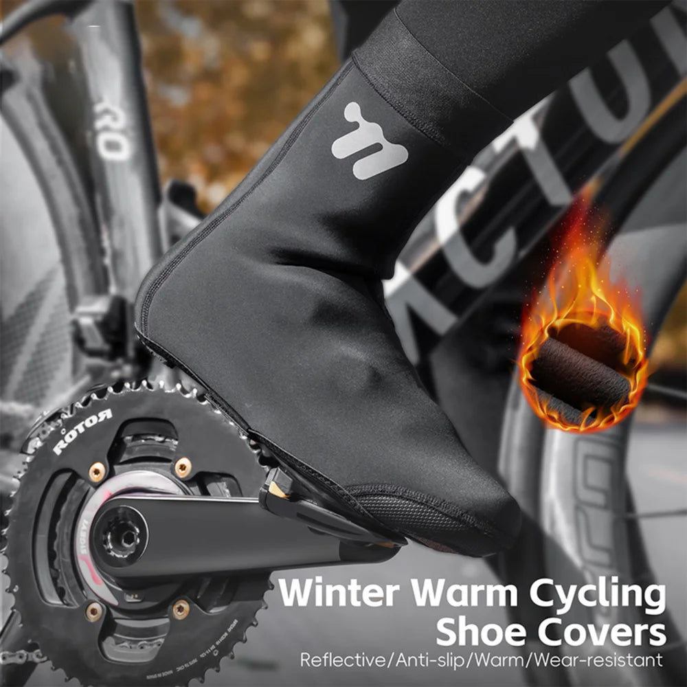 WEST BIKING YP0215050 Mountain Bike Cycling Shoe Covers Thermal Windproof Reflective Winter Riding Gear - Black/One Size - 2